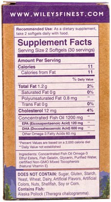 المكملات الغذائية، إيفا أوميجا 3 6 9 (إيبا دا)، دا، إيبا، فيش أويل Wileys Finest, Wild Alaskan Fish Oil, Prenatal DHA, 600 mg, 60 Fish Softgels