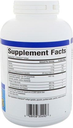 المكملات الغذائية، إيفا أوميجا 3 6 9 (إيبا دا)، دا، إيبا، أوميغا 369 قبعات / علامات التبويب Natural Factors, Ultra Strength, RxOmega-3, with Vitamin D3, 900 mg EPA/DHA, 150 Enteripure Softgels