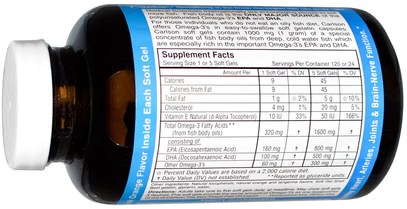 المكملات الغذائية، إيفا أوميجا 3 6 9 (إيبا دا)، زيت السمك، سوفتغيلس زيت السمك Carlson Labs, The Very Finest Fish Oil, Natural Orange, 1,000 mg, 120 Soft Gels