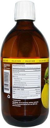 المكملات الغذائية، إيفا أوميجا 3 6 9 (إيبا دا)، زيت زيت السمك، أسنتا نوتراسيا Ascenta, NutraSea, Omega-3, Zesty Lemon Flavor, 16.9 fl oz (500 ml)