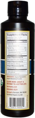 المكملات الغذائية، إيفا أوميجا 3 6 9 (إيبا دا)، الكتان النفط السائل، البارلان زيوت الكتان Barleans, Organic Lignan Flax Oil, 12 fl oz (355 ml)