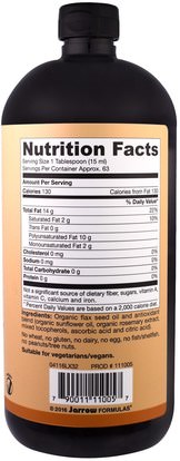 المكملات الغذائية، إيفا أوميجا 3 6 9 (إيبا دا)، الكتان النفط السائل، بذور الكتان Jarrow Formulas, Certified Organic Flax Seed Oil, 32 fl oz (946 ml)
