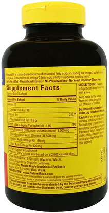 المكملات الغذائية، إيفا أوميجا 3 6 9 (إيبا دا)، سوفتغيلس الكتان النفط Nature Made, Flaxseed Oil, 1000 mg, 180 Softgels