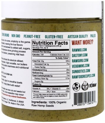 المكملات الغذائية، إيفا أوميجا 3 6 9 (إيبا دا)، منتجات القنب، الطعام، زبدة الجوز Dastony, 100% Organic Hemp Seed Butter, 8 oz (227 g)