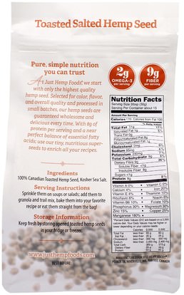 المكملات الغذائية، إيفا أوميجا 3 6 9 (إيبا دا)، منتجات القنب، الطعام، بذور المكسرات الحبوب Just Hemp Foods, Toasted Salted Hemp Seed, 16 oz (450 g)