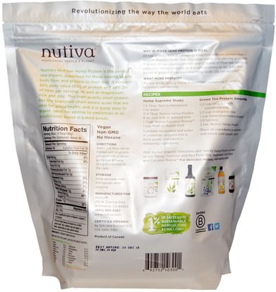المكملات الغذائية، إيفا أوميجا 3 6 9 (إيبا دا)، منتجات القنب، مسحوق بروتين القنب Nutiva, Organic, Hemp Protein Hi-Fiber, 3 lbs (1.36 kg)