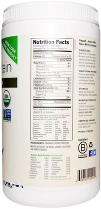المكملات الغذائية، إيفا أوميجا 3 6 9 (إيبا دا)، منتجات القنب، مسحوق بروتين القنب Nutiva, Organic Superfood, Hemp Protein, Hi-Fiber, 16 oz (454 g)