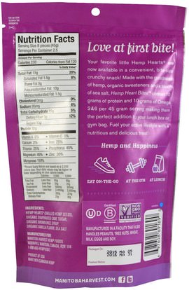 المكملات الغذائية، إيفا أوميجا 3 6 9 (إيبا دا)، منتجات القنب Manitoba Harvest, Hemp Heart Bites, Crunchy Hemp Snacks, 4 oz (113 g)