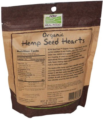 المكملات الغذائية، إيفا أوميجا 3 6 9 (إيبا دا)، منتجات القنب Now Foods, Real Food, Organic, Hemp Seed Hearts, 8 oz (227 g)