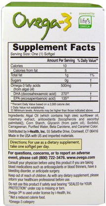 المكملات الغذائية، إيفا أوميجا 3 6 9 (إيبا دا)، أوميغا 369 قبعات / علامات التبويب Ovega-3, Ovega-3, DHA + EPA, 500 mg, 60 Veggie Softgels