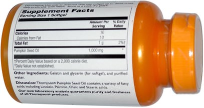 المكملات الغذائية، إيفا أوميجا 3 6 9 (إيبا دا)، زيت بذور اليقطين Thompson, Pumpkin Seed Oil, 1000 mg, 60 Softgels