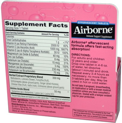 المكملات الغذائية، فوارة، إفيرزانسنس المحمولة جوا AirBorne, Blast of Vitamin C, Pink Grapefruit, 10 Effervescent Tablets