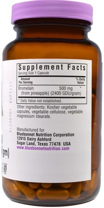 المكملات الغذائية، الإنزيمات، بروميلين Bluebonnet Nutrition, Super Bromelain, 500 mg, 120 Vcaps