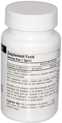 المكملات الغذائية، الإنزيمات، بروميلين Source Naturals, Bromelain, 2000 GDU/g, 500 mg, 60 Tablets