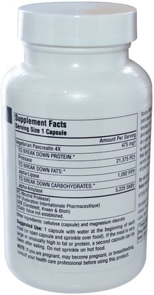 والمكملات الغذائية، والإنزيمات، والبنكرياتين، والإنزيمات الهضمية Source Naturals, Vegetarian Pancreatin, 475 mg, 120 Capsules