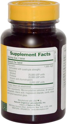 المكملات الغذائية، الإنزيمات، البنكرياتين Natures Plus, Pancreatin, 1000 mg, 60 Tablets