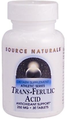 المكملات الغذائية، وحامض الفيروليك Source Naturals, Trans-Ferulic Acid, 250 mg, 30 Tablets