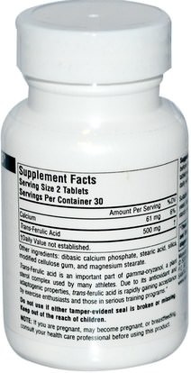 المكملات الغذائية، وحامض الفيروليك Source Naturals, Trans-Ferulic Acid, 250 mg, 60 Tablets