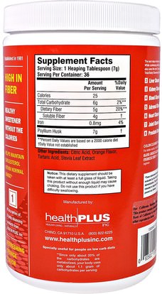 المكملات الغذائية، والألياف، السموم، تطهير القولون Health Plus Inc., Colon Cleanse, Every Day Fiber, Refreshing Orange Flavor, 9 oz (255 g)