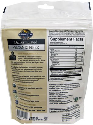 المكملات الغذائية، والألياف Garden of Life, Dr. Formulated, Organic Fiber, Unflavored, Powder Supplement, 6.8 oz (192 g)