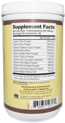 المكملات الغذائية، والألياف Pure Planet, Pro-Fiber, Pineapple Flavor, Certified Organic, (621 g)