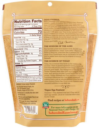 المكملات الغذائية، بذور الكتان Bobs Red Mill, Premium Golden Flaxseed Meal, 16 oz (453 g)