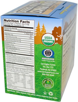 المكملات الغذائية، بذور الكتان Carrington Farms, Organic Flax Paks, Milled Flax Seeds, 12 Packs.4 oz (12 g) Each