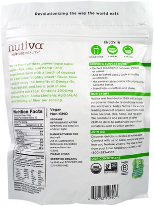 المكملات الغذائية، بذور الكتان، إيفا أوميجا 3 6 9 (إيبا دا)، بذور شيا Nutiva, Organic Superseed Blend, With Coconut, 10 oz (283 g)
