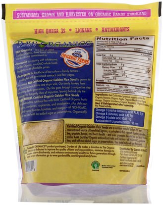 المكملات الغذائية، بذور الكتان Garden of Life, Organic Golden Flax Seed + Raw Organic Antioxidant Fruit, 12 oz (340 g)