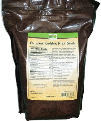 المكملات الغذائية، بذور الكتان Now Foods, Real Food, Certified Organic, Golden Flax Seeds, 32 oz (907 g)