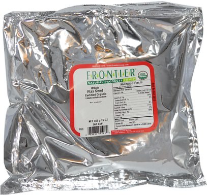المكملات الغذائية، بذور الكتان، بذور الحبوب المكسرات Frontier Natural Products, Organic Whole Flax Seed, 16 oz (453 g)