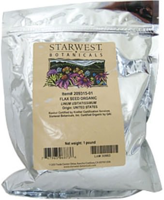 المكملات الغذائية، بذور الكتان، بذور الحبوب المكسرات Starwest Botanicals, Organic Flax Seed, 1 lb (453.6 g)
