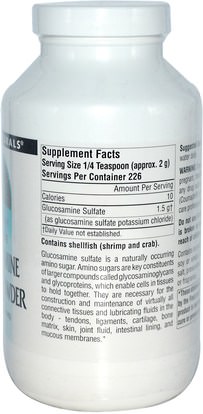 المكملات الغذائية، كبريتات الجلوكوزامين Source Naturals, Glucosamine Sulfate Powder, Sodium Free, 16 oz (453.6 g)