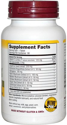 المكملات الغذائية، استخراج بذور الجريب فروت NutriBiotic, DefensePlus, 250 mg Grapefruit Seed Extract, 90 Vegan Tablets