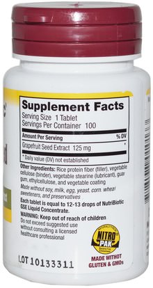 المكملات الغذائية، استخراج بذور الجريب فروت NutriBiotic, Grapefruit Seed, Extract, 125 mg, 100 Tablets