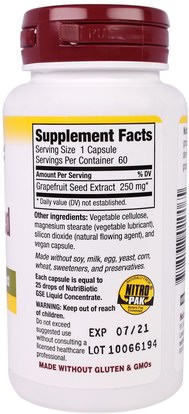 المكملات الغذائية، استخراج بذور الجريب فروت NutriBiotic, Grapefruit Seed Extract, 250 mg, 60 Capsules
