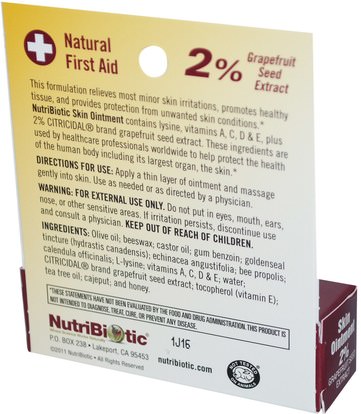 المكملات الغذائية، استخراج بذور الجريب فروت NutriBiotic, Skin Ointment, 2% Grapefruit Seed Extract with Lysine.5 fl oz (15 ml)
