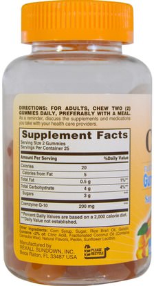 منتجات حساسة للحرارة، المكملات الغذائية، غوميز Sundown Naturals, Co Q-10, 200 mg, Peach Mango Flavor, 50 Gummies