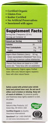 والمكملات الغذائية، والصحة، والانفلونزا الباردة والفيروسية Natures Way, Organic Sambucus for Kids, Standardized Elderberry, Berry Flavor, 4 fl oz (120 ml)