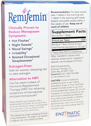 والمكملات الغذائية، والصحة، والمرأة Enzymatic Therapy, Remifemin, Menopause Relief, 120 Tablets