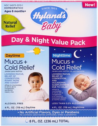 المكملات الغذائية، المثلية، صحة الأطفال Hylands, Mucus + Cold Relief, Day & Night Value Pack, Ages 6 Months+, 4 fl oz (118 ml) Each