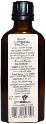 المكملات الغذائية، كومبوتشا Pronatura, Original Kombucha Press Extract, Sugar Free, 3.38 fl oz (100 ml)
