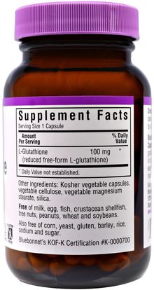 المكملات الغذائية، ل غلوتاثيون، الأحماض الأمينية Bluebonnet Nutrition, L-Glutathione, 100 mg, 60 Veggie Caps