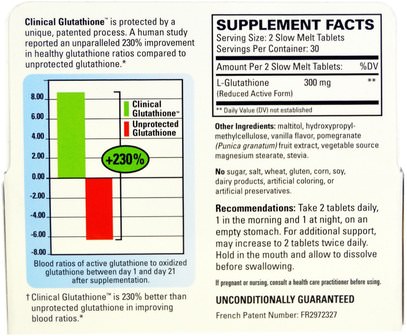 المكملات الغذائية، ل الجلوتاثيون EuroPharma, Terry Naturally, Clinical Glutathione, 60 Slow Melt Tablets