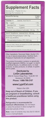 المكملات الغذائية، ل الجلوتاثيون LypriCel, Liposomal Glutathione GSH, 30 Packets, 0.2 fl oz (5.4 ml) Each