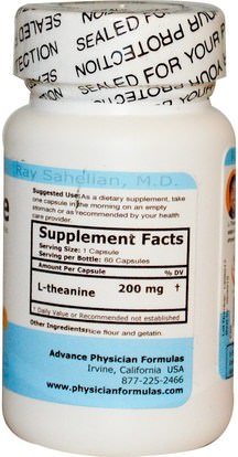 المكملات الغذائية، ل الثيانين، والصحة، والمزاج Advance Physician Formulas, Inc., L-Theanine, 200 mg, 60 Capsules