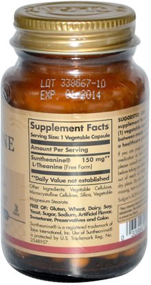 المكملات الغذائية، ل الثيانين Solgar, L-Theanine, Free Form, 150 mg, 60 Vegetable Capsules