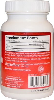 المكملات الغذائية، ل التربتوفان، والنوم Jarrow Formulas, L-Tryptophan, 500 mg, 60 Veggie Caps