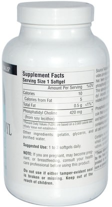 المكملات الغذائية، الليسيثين، الكولين، الفوسفاتيديل الكولين Source Naturals, Phosphatidyl Choline, in Lecithin, 420 mg, 180 Softgels