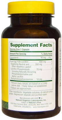 المكملات الغذائية، الليسيثين، شحمي Natures Plus, Egg Yolk Lecithin, 600 mg, 90 Veggie Caps